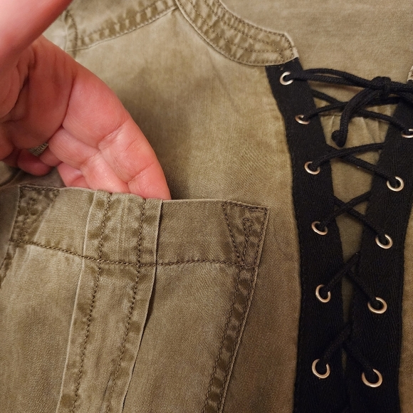 Express Army Green Utility Mini Dress S - Picture 9 of 12